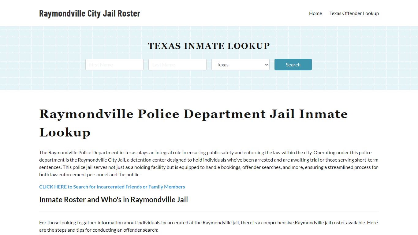 Raymondville Police Department Jail Inmate Lookup